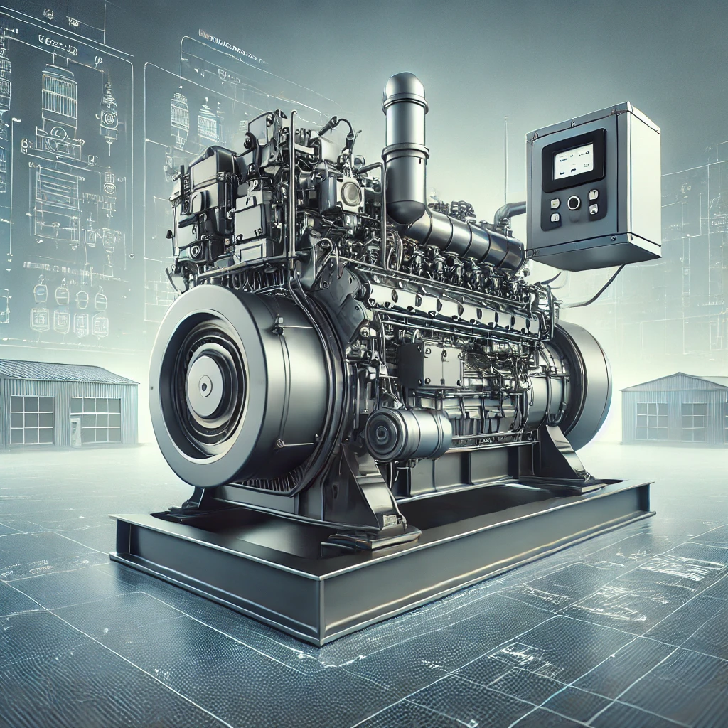 DALL·E 2024 11 26 23.29.21 A professional illustration of a single diesel engine generator set highlighting its robust and modern design. The genset is shown in a clean indust